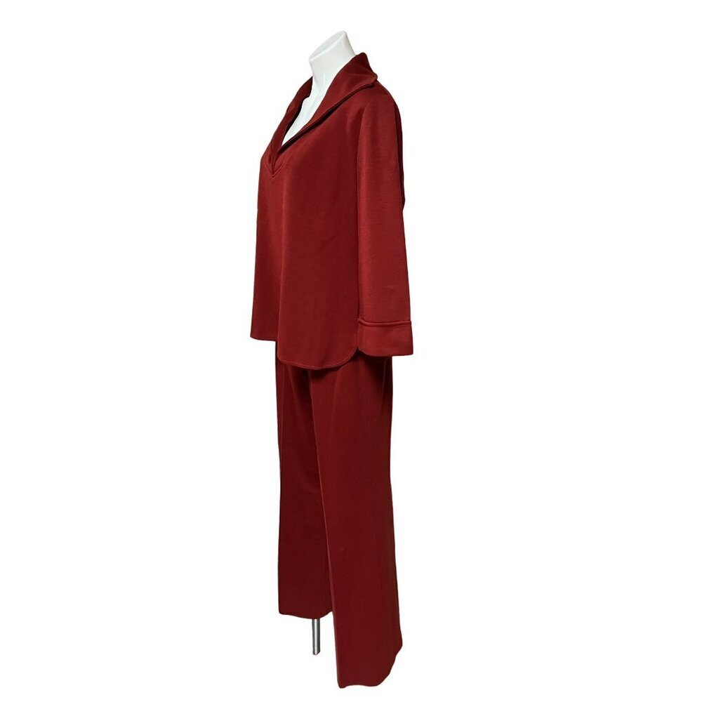 1970s Vintage Polyester Leisure Suit Pants Set Rust Color Bell Sleeve Wide Leg - Picture 4 of 12